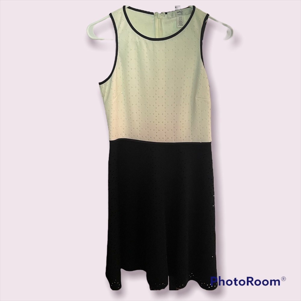 White & black laser-cut dress